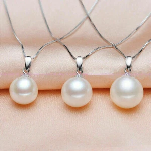 3 Pcs Beauty 8-16mm South Sea Round Shell Pearl 925 Silver Pendant Necklace 17'' - Picture 1 of 16