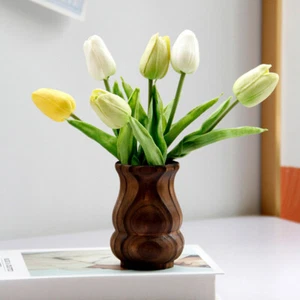 French Style Vase Tulips Artificial Flowers Wooden Vintage Gift - Picture 1 of 12