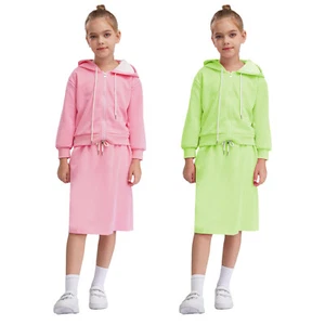 Girls Sweatshirt Street Set Sport Tracksuit Cycling Sportwear Youth With Skirt - Picture 1 of 35