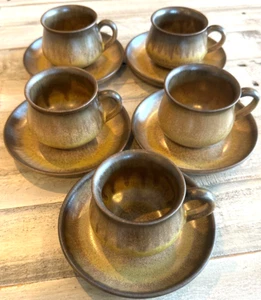 Tazas y platillos de té de café marrón Denby Romany, de colección 5 juegos Inglaterra - Imagen 1 de 9