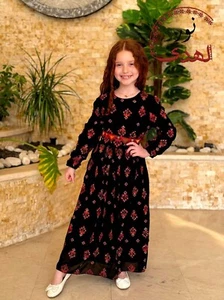 Niña Bordada Thobe Tradicional Gasa Completo Tatreez Bordado Gris Marbroidrey - Imagen 1 de 4