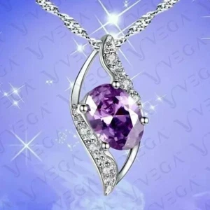 4.50carat Oval Natural Amethyst & Diamond Pendant 18k White Gold Plated No Chain - Picture 1 of 11