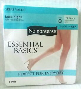 No Nonsense Queen Size Knee Highs 1 Pair NWOT New One Size Jet Black RN 62756