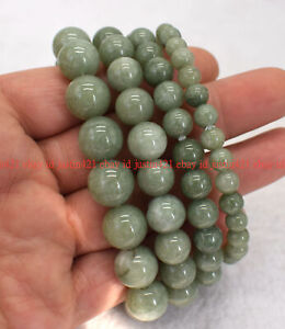 6/8/10/12/14mm Natural A Green Jade Jadeite Round Gemstone Beads Bracelet 7.5''