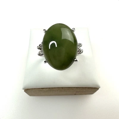 Anillo Cabujón Jade Taiwán Antiguo Tono Plata Anillo Distintivo Talla L Foto 1 de 4