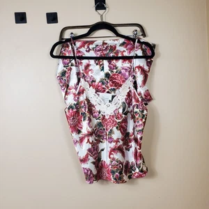 Vintage Dentella Red Floral Sateen Short Sleep Set Size M - Picture 1 of 11