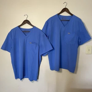 Lot Of 2: FIGS Mens Leon Three Pocket Scrub Tops Blue Sz XL Medical Hospital - Picture 1 of 8