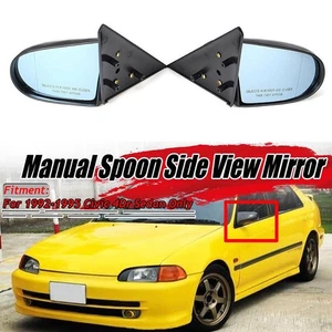 2PCS For 1992-1995 EG 4DR Honda Civic Spoon Side Door Manual Mirrors Black# - Bild 1 von 12