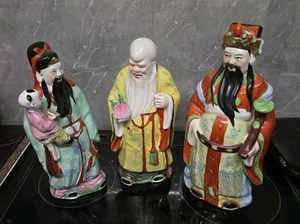 Vintage grande porcellana cinese tre immortali Fuk Luk Sau statuine divinità 13" T - Foto 1 di 14