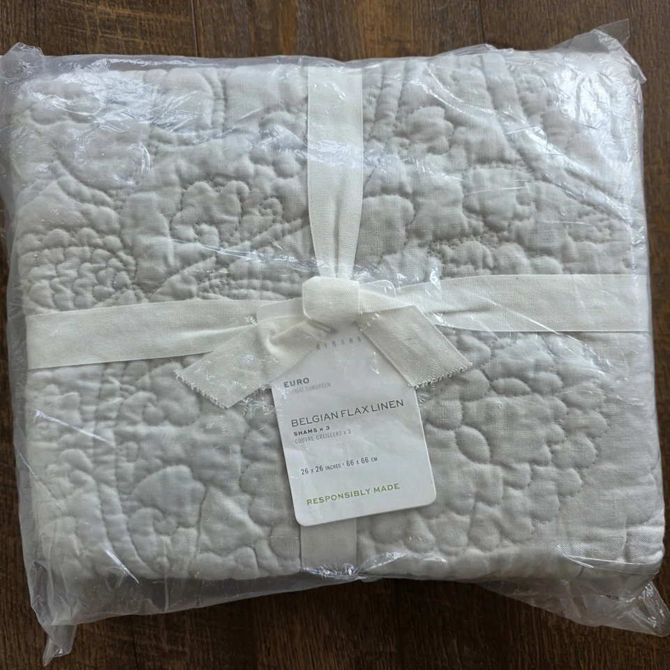 Pottery Barn бельгийский лен цветочный стежок стеганая Euro Shams 3 мягкий серый - Изображение 1 из 4