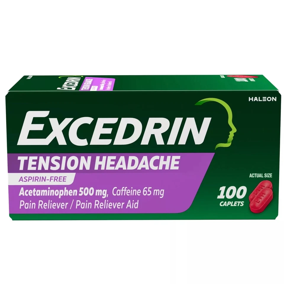 Excedrin Tension Headache 500mg Pain Reliever 100 Caplets exp12/2027 damage box - Image 1 of 1