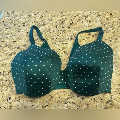 Cacique 38DDD Polka Dot Green Bra FULL COVERAGE - Image 1 of 2