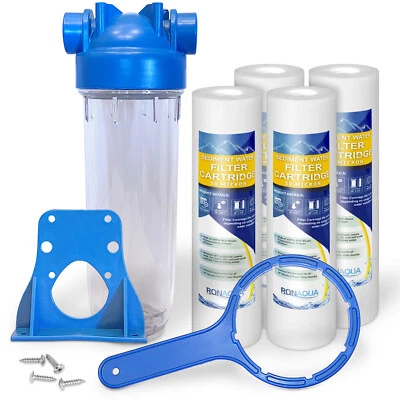 10" Clear Standard Whole House Water Filter System 4 Sediment 50 Micron Filters - Image 1 of 4