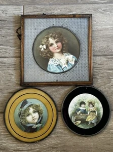 Antique Vintage Flue Covers Lot Of 3 Victorian Beautiful Girl Images - Picture 1 of 5