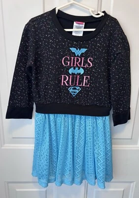 Vestido DC Comic Niñas 6/6 X Niñas Rule Negro Azul Manga 3/4 Foto 1 de 4