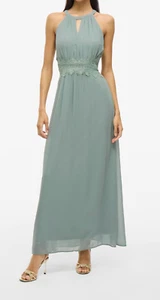 Green Halter Neck Maxi Dress, Vila Vimilina, Size 42/UK14, BNWT Fab Party Dress - Picture 1 of 24