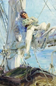Reproducción artística de pintura de marinero dormido de Henry Scott Tuke - Imagen 1 de 3