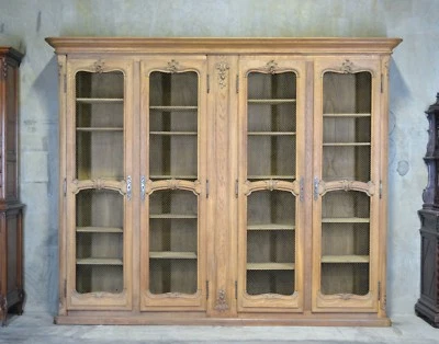 古董法国乡村4门书柜橡木10英尺宽 — 第 1/4 张图片