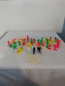 Vintage 1970's TIM-MEE Plastic Western Cowboy & Indian Figures, Horses 52 Piece. - Picture 1 of 10