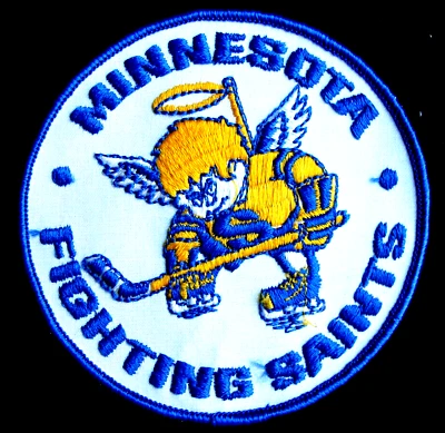 PARCHE CHAQUETA 4" AÑOS 70 MINNESOTA FIGHTING SAINTS WHA LOGOTIPO MASCOTA ORIGINAL Foto 1 de 2