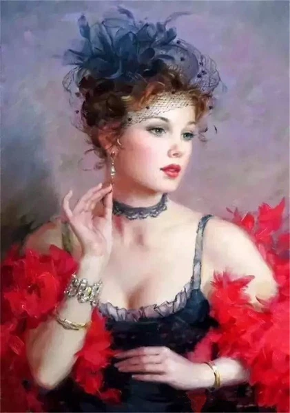 VV1307 CANVAS 36" HAND-PAINTED PORTRAIT OIL PAINTING BEAUTIFUL GIRL UNFRAMED