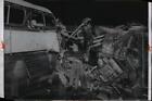 1955 Press Photo Wreckage Of N.Y Bound Greyhound Bus Crashed At Trailer Truck