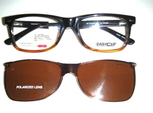 NEW EASYCLIP EC3285 10 BROWN RX EYEGLASSES MAGNETIC POLARIZED CLIP-ON 50-17-135 - Picture 1 of 6