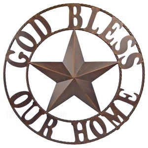Metal God Bless Our Home Barn Star Wall Decor Brushed Copper Rope Ring 26 inch - Picture 1 of 4