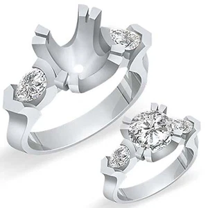 Ring 0,60 kt Dreistein Birne Diamant G VS2 Jubiläumsfassung 14 kt Weißgold - Bild 1 von 2