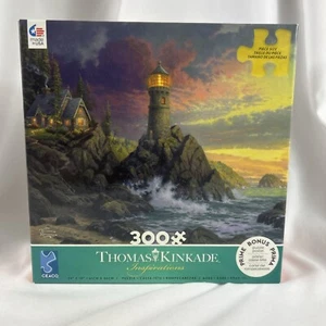 Thomas Kinkade Inspirations Puzzle 300 Pc Rock Of Salvation Lighthouse 2019 - Picture 1 of 11