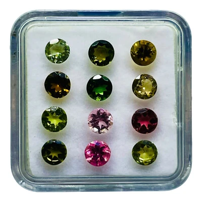 VVS 12 Pcs Natural Tourmaline 4.3mm Round Cut Multi Color Loose Gemstones Lot - Image 1 of 4