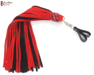 Real  Cowhide Suede Leather Finger Flogger 50 Falls Red Black Heavy Duty Thuddy  - Picture 1 of 3