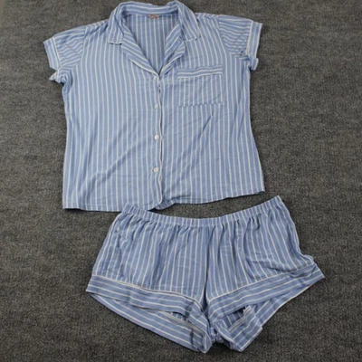 Eberjey Pajama Womens Large Gisele Shortie Blouse Top Blue Ivory Comfy Cozy - Image 1 of 4