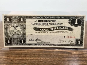 Billete de 1,00 dólares de la casa de compensación de Rochester 1933 feriado bancario ¡Gran Depresión firmado! - Imagen 1 de 8