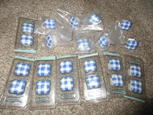 Set of 21 Square Ceramic Blue & White Gingham Plaid Cabinet Knobs with Screws - Picture 1 of 3