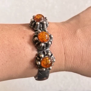 Brazalete ámbar cabujón vintage de plata esterlina nativa del suroeste 60,1 gr #10 - Imagen 1 de 18