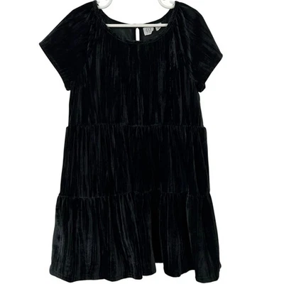 Gap Kids Short Sleeve Tiered Velvet Dress Party Holiday Black Girls Size Small - Image 1 of 4