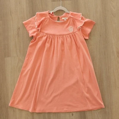 Chloé девочек оборкой платье розовый коралл 10 короткий рукав эластичной хлопок логотип дизайнер - Изображение 1 из 4