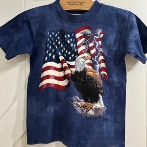 T-Shirt The Mountain NOS Jugend 100 % Baumwolle preshrunk patriotische Flagge Adler Gr. S - Bild 1 von 10