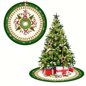 Santa Claus Gingerbread Xmas Theme Tree Mat Cover, Festive Tree Skirt For Home - Picture 1 of 4