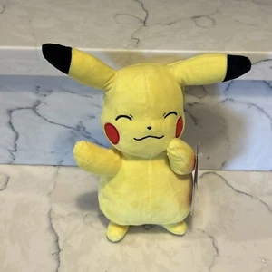 Pokemon 8” Pikachu Plush Touching Cheek Eyes Shut Closed Blinking Jazwares 2023 - Picture 1 of 3