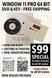 MS Win 11 pro 64 English DVD with Key Full License BRAND NEW+SEALED USA SELLER - Picture 1 of 5