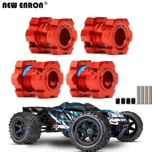 RED Aluminum 17MM Splined Wheel hubs & nuts FOR TRAXXAS E-Revo 2.0 VXL 86086-4 - Picture 1 of 11