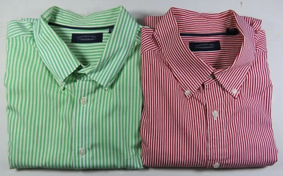 Roundtree Yorke Trademark Red Green White Striped Casual Shirts 3XL XXXL Big Man - Image 1 of 4