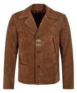 Men's 70's Suede Jacket Classic Collared Blazer Vintage Real Leather Jacket 4162 - Picture 1 of 5