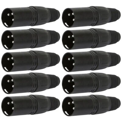 10 Pcs 3-Pin XLR DMX Male Plug Audio Adapter Cable Connector DJ Stage Lighting - Image 1 of 3