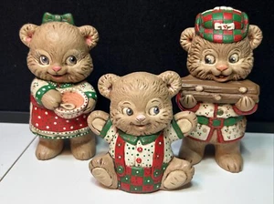 Set 3 Orsi Famiglia Ceramica Vintage 1986 3,5” e 5” Cucina Natale Legna da Ardere - Foto 1 di 10