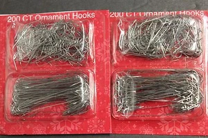 2 Pack of SILVER 200 ct. (2 sizes) Ornament Hooks (Total of 400 hooks) - Picture 1 of 6