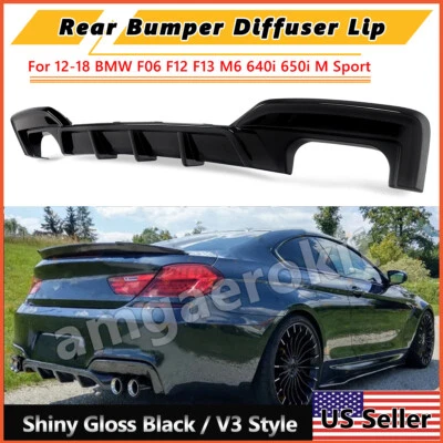 Fits BMW F06 F12 F13 640i 650i M Sport 2012-18 Rear Bumper Diffuser Gloss Black Foto 1 de 4