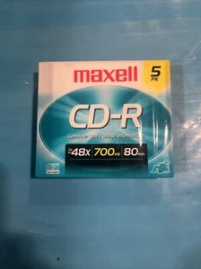 Maxell CD-R Computer Use Discs 5 Pack - 48X 700MB 80 Min - New Sealed - Picture 1 of 8